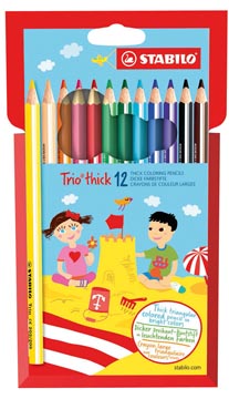 Stabilo trio thick crayon de couleur, étui de 12 pièces en couleurs assorties