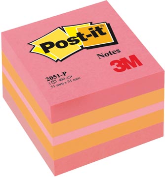 Post-it notes mini cube, 400 feuilles, ft 51 x 51 mm, rose