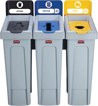Rubbermaid slim jim station de recyclage pour décharge/papier/plastique, noir, bleu et jaune