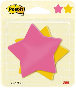 Post-it notes, 2x 75 feuilles, ft 70,5 x 70,5 mm, étoile, jaune ultra et power rose