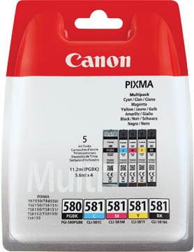 Canon cartouche d'encre 1x pgi-580pgbk noir + 1x cli-581 4 couleurs, 200 - 1.660 pages, oem 2078c005