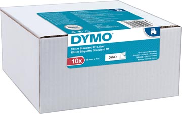 Dymo d1 ruban 12 mm, noir sur blanc, paquet de 10 pièces
