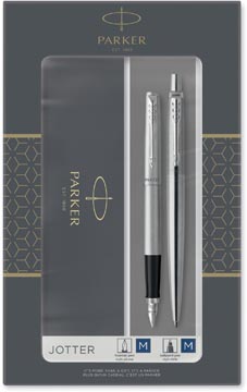 Parker jotter boîte cadeau duoset, stylo plume et stylo bille, argent