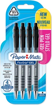 Paper mate stylo bille flexgrip gel, blister de 4 pièces, noir