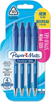 Paper mate stylo bille flexgrip gel, blister de 4 pièces, bleu
