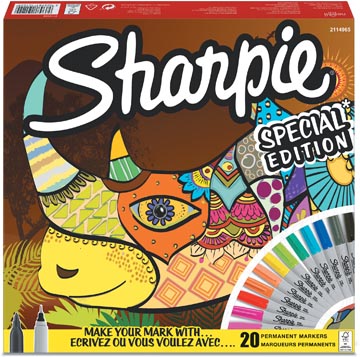 Sharpie marqueur permanente rhinocéros, fin et extra fine, boîte de 20 pièces en couleurs assorties