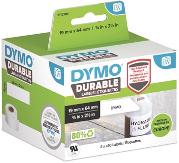 Dymo étiquettes durable labelwriter ft 19 x 64 mm, 2 x 450 étiquettes