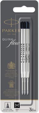 Parker quinkflow recharge pour stylo bille, pointe moyenne, noir, blister de 3 pièces