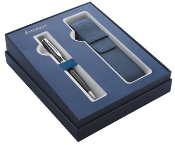 Waterman boîte cadeau stylo à bille expert black avec détail en palladium + etui bleu