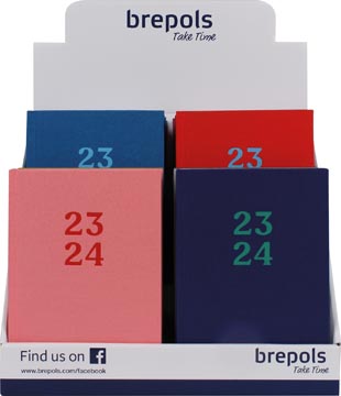 Brepols journal de classe rainbow, présentoir de 12 pièces en couleurs assorties, 2023-2024