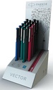 Parker stylo plume vector, pointe moyenne, présentoir de comptoir de 18 pièces en couleurs assorties