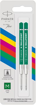 Parker eco recharge pour stylo bille, pointe moyenne, vert, blister de 2 pièces