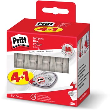 Pritt dérouleur de correction compact flex, 4,2 mm x 10 m, 4 + 1 gratuit