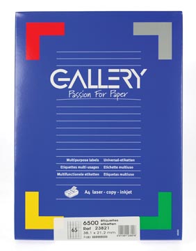 Gallery étiquettes blanches, ft 38,1 x 21,2 mm (l x h), coins arrondis, 65 par feuille