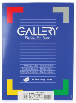 Gallery étiquettes blanches ft 48,3 x 16,9 mm (l x h), coins arrondis, 64 par feuille