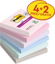 Post-it super sticky notes soulful, 90 feuilles, ft 76 x 76 mm, 4 + 2 gratuit