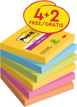 Post-it super sticky notes carnival, 90 feuilles, ft 76 x 76 mm, 4 + 2 gratuit