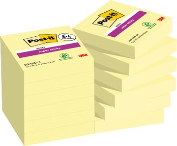 Post-it super sticky notes canary yellow, 90 feuilles, ft 47,6 x 47,6 mm, 8 + 4 gratuit