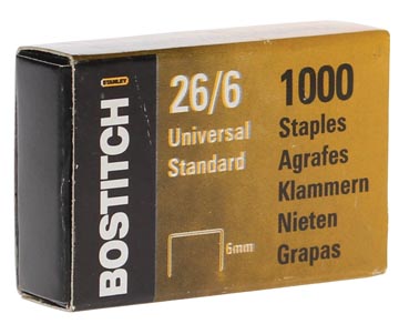 Bostitch agrafes 6 mm, galvanisées, boîte de 1000 agrafes