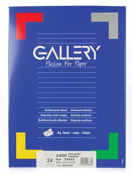 Gallery étiquettes blanches, ft 66 x 33,9 mm (l x h), coins arrondis, 24 par feuille