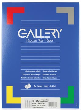 Gallery étiquettes blanches, ft 66 x 38,1 mm (l x h), coins arrondis, 21 par feuille