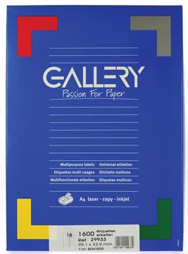Gallery étiquettes blanches, ft 99,1 x 33,9 mm (l x h), coins arrondis, 16 par feuille