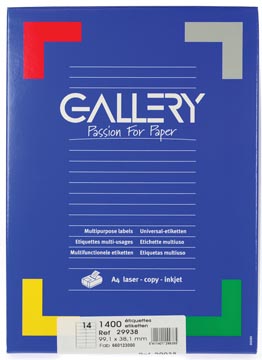 Gallery étiquettes blanches, ft 99,1 x 38,1 mm (l x h), coins arrondis, 14 par feuille