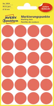 Avery etiquettes ronds diamètre 18 mm, rouge, 96 pièces