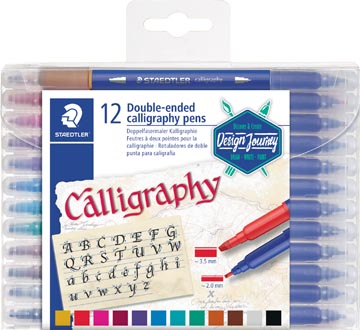 Staedtler feutre calligraphie calligraph duo, boîte de 12 pièces en couleurs assorties