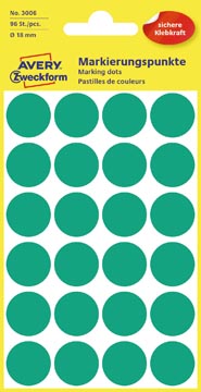 Avery etiquettes ronds diamètre 18 mm, vert, 96 pièces