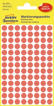 Avery etiquettes ronds diamètre 8 mm, rouge, 416 pièces