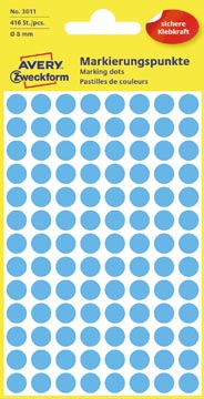 Avery etiquettes ronds diamètre 8 mm, bleu, 416 pièces