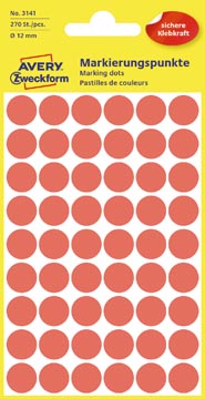 Avery etiquettes ronds diamètre 12 mm, rouge, 270 pièces