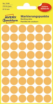 Avery etiquettes ronds diamètre 12 mm, orange clair, 270 pièces