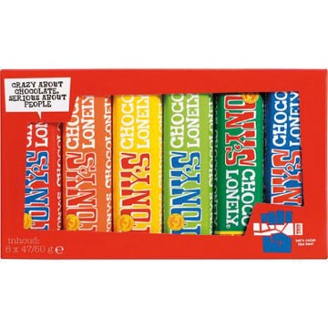 Tony's chocolonely barre de chocolat, 47/50g, 6 pièces, mix