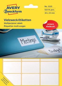 Avery zweckform 3325 étiquettes mini ft 38 x 24 mm (b x h), 522 étiquettes, blanc