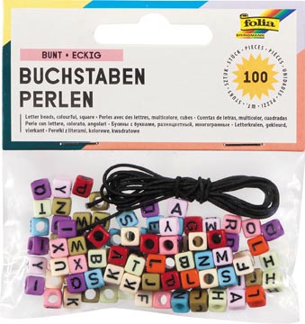 Folia perles lettres avec fil elastique de 1 mètre, 100 pièces, différentes couleurs