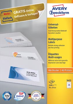 Avery zweckform 3422, étiquettes universelles, ultragrip, blanc, 100 feuilles, 70 x 35 mm