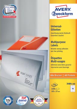 Avery zweckform 3484, étiquettes universelles, ultragrip, blanc, 200 feuilles, 105 x 37 mm