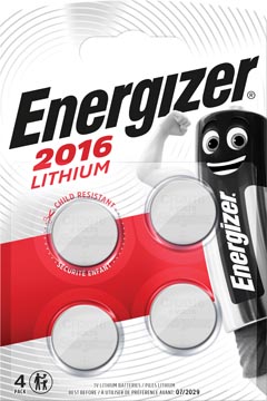 Energizer piles bouton lithium cr2016, blister de 4