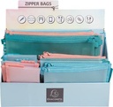 Exacompta pochettes zip chromaline, display de 36 pièces en couleurs pastel et tailles assorties