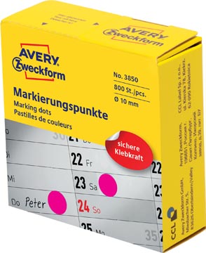 Avery marking dots, diamètre 10 mm, rouleau avec 800 pièces, rose