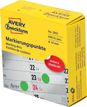 Avery marking dots, diamètre 10 mm, rouleau avec 800 pièces, vert