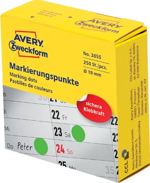 Avery marking dots, diamètre 19 mm, rouleau avec 250 pièces, vert