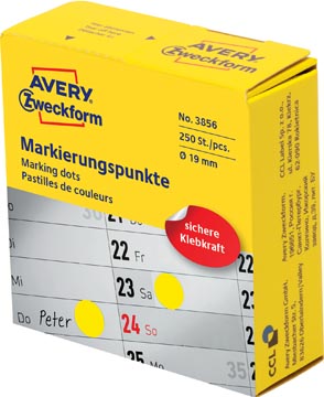 Avery marking dots, diamètre 19 mm, rouleau avec 250 pièces, jaune