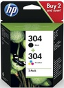 Hp cartouche d'encre 304, 100-120 pages, oem 3jb05ae, 1 x noir et 1x 3 couleurs