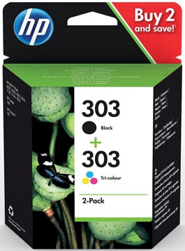 Hp cartouche d'encre 303, 165-200 pages, oem 3ym92ae, 1 x noir et 1x 3 couleurs