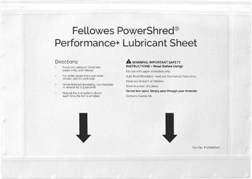 Fellowes powershred performance+ feuilles prélubrifiées, paquet de 10 feuilles