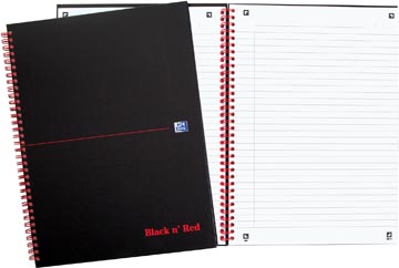 Oxford black n' red cahier spiralé en carton, 140 pages ft a4, ligné