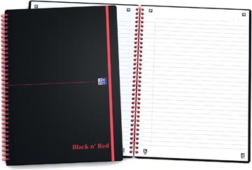 Oxford black n' red cahier spiralé en plastique, 140 pages ft a4, ligné